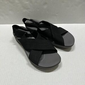 Clarks Cloudsteppers Shoes Womens Size 8 Black Strappy Sandals Wedge Comfort